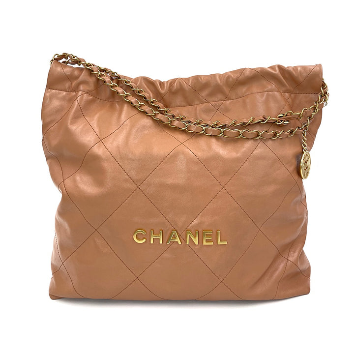 Chanel 22 Medium Handbag in Tan Color with Gold Hardware