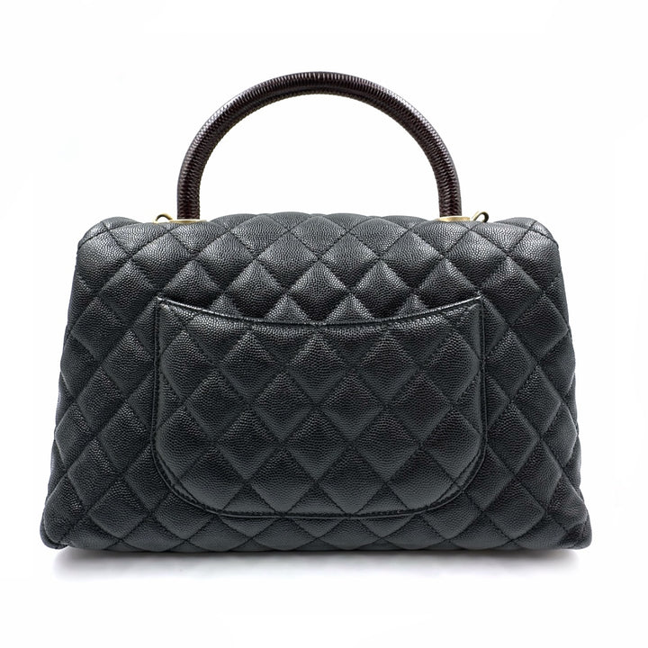 Chanel Coco Handle Quilted Lizard Handle Bag Caviar Leather Gold Hardware