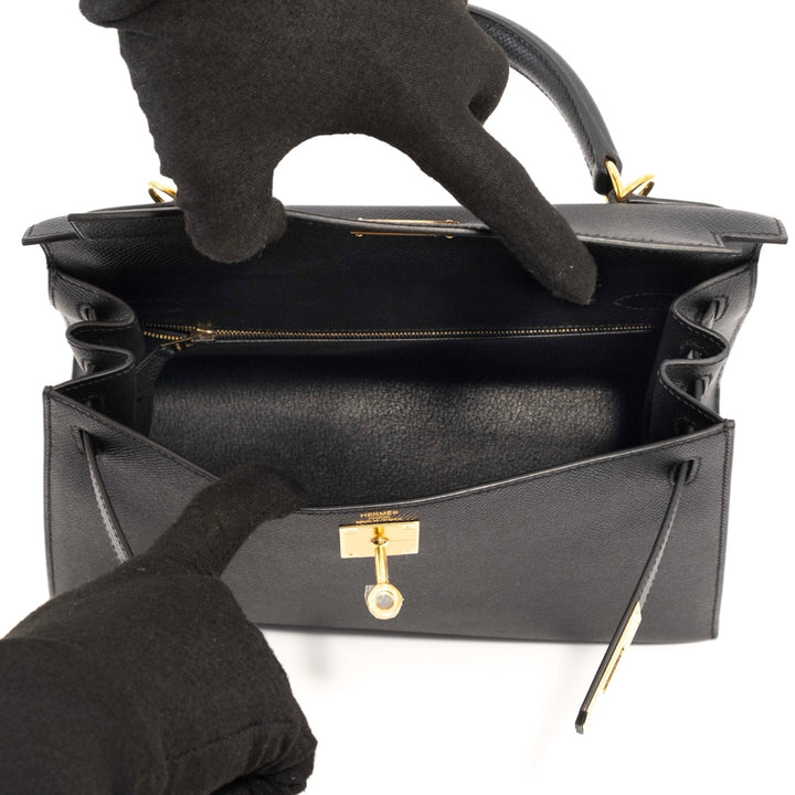 Hermès Black Epsom Sellier Kelly 28 Gold Hardware Bag