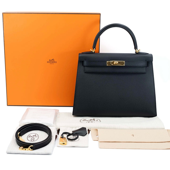 Hermès Black Epsom Sellier Kelly 28 Gold Hardware Bag