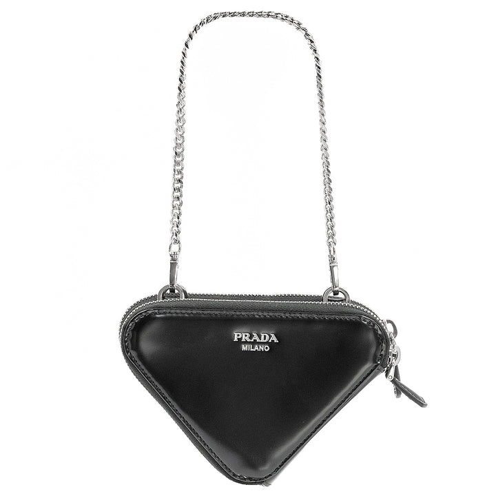 Prada Black Triangular Embellished Satin and Leather Mini-Pouch Bag with Crystals and Removable Straps