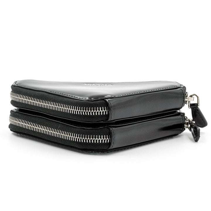 Prada Black Triangular Embellished Satin and Leather Mini-Pouch Bag with Crystals and Removable Straps