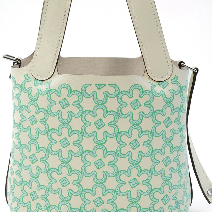 Hermès Limited Edition Picotin Lock Micro 16 Lucky Daisy handbag in Nata and Green Swift leather with Palladium hardware