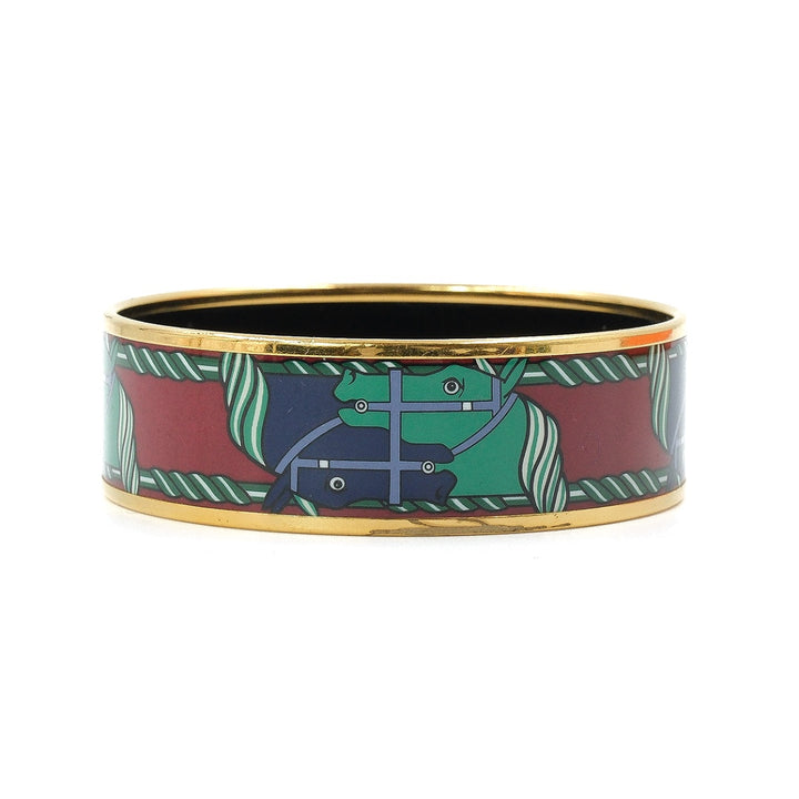 Hermès Red and Green Enamel MM Horse Cloisonne Bangle Bracelet