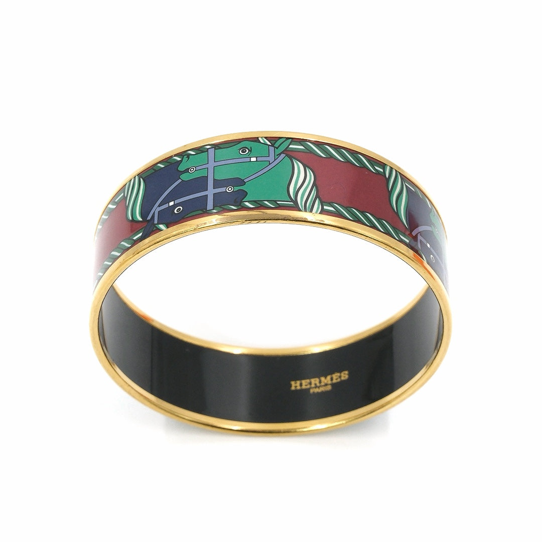 Hermès Red and Green Enamel MM Horse Cloisonne Bangle Bracelet