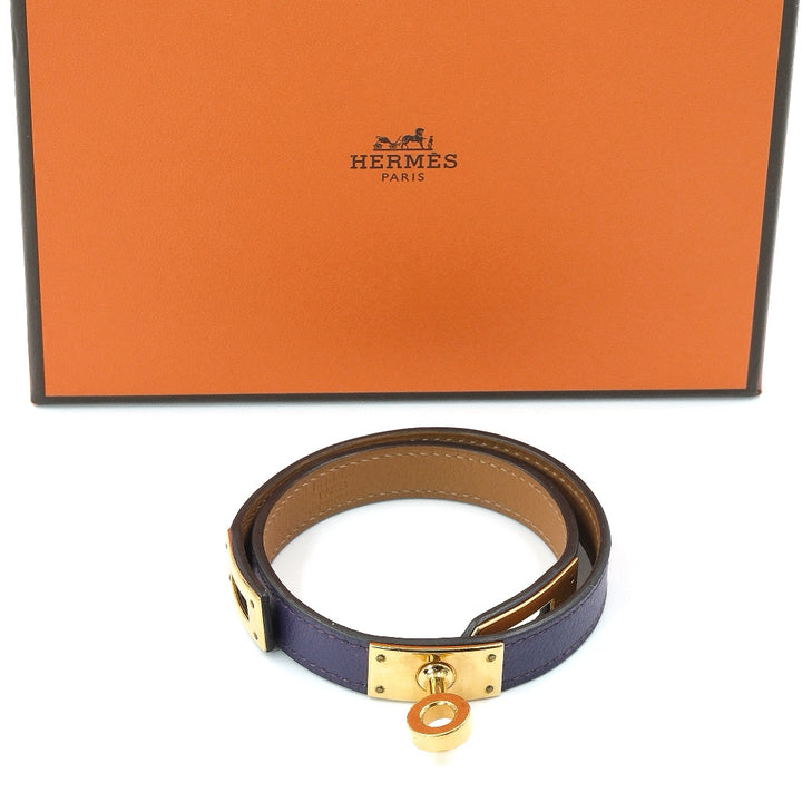 Hermès Kelly Double Tour Purple Leather Gold Plated Wrap Bracelet