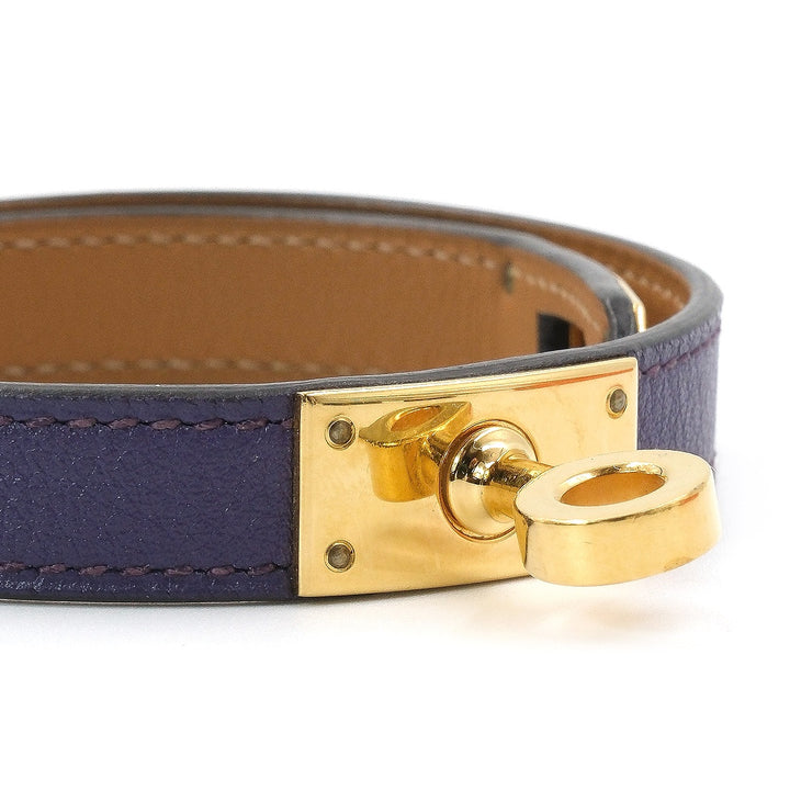 Hermès Kelly Double Tour Purple Leather Gold Plated Wrap Bracelet