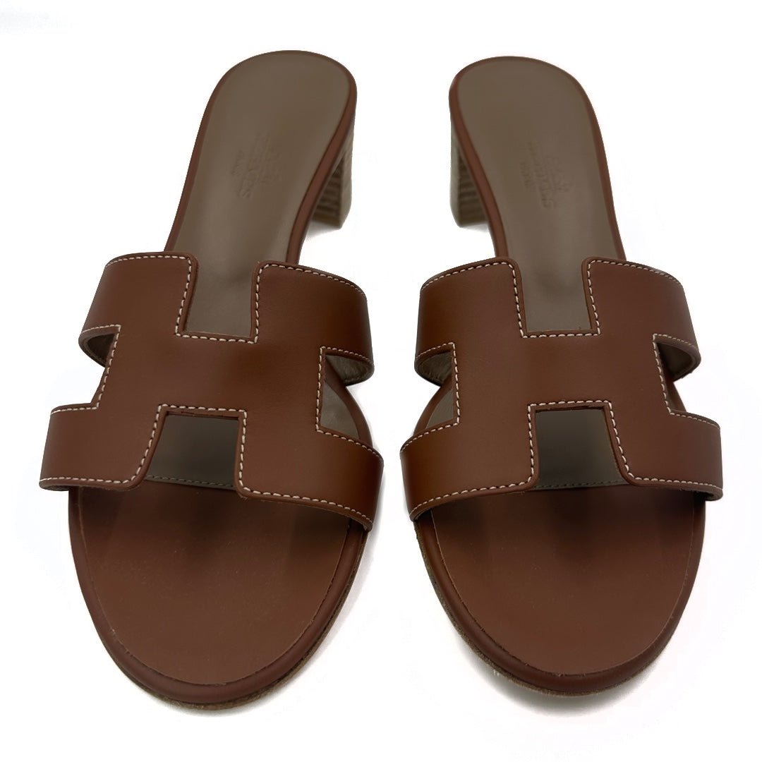 Hermès Brown Leather Oasis Slides Sandals