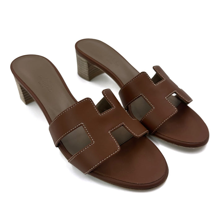 Hermès Brown Leather Oasis Slides Sandals