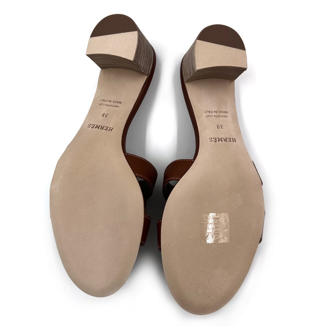 Hermès Brown Leather Oasis Slides Sandals