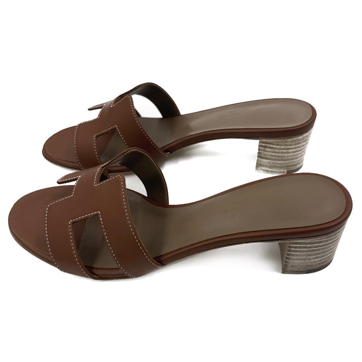 Hermès Brown Leather Oasis Slides Sandals