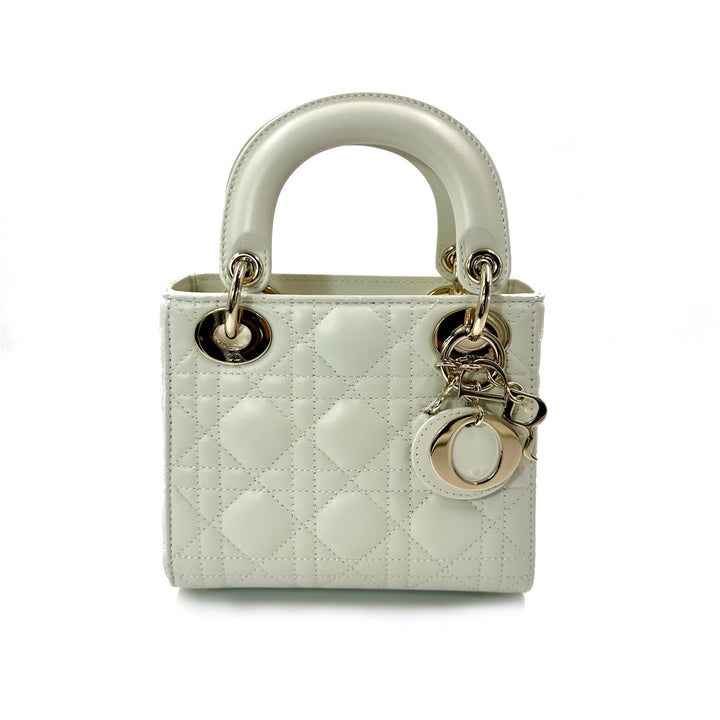 Dior White Cannage Leather Mini Lady Dior Tote