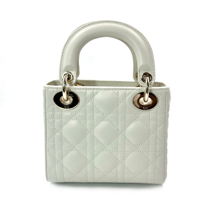 Dior White Cannage Leather Mini Lady Dior Tote