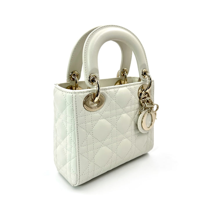 Dior White Cannage Leather Mini Lady Dior Tote