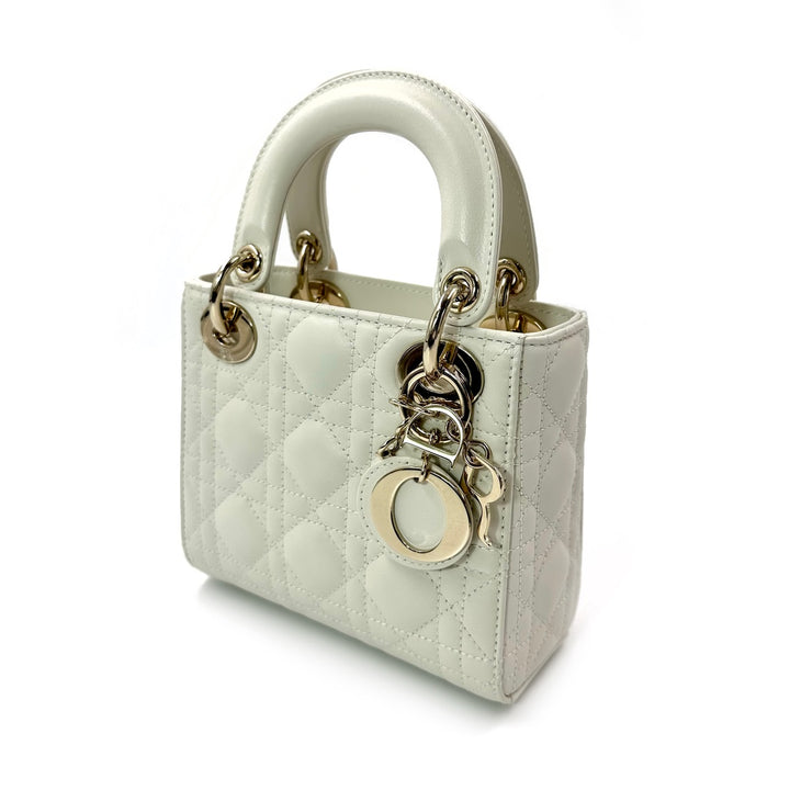 Dior White Cannage Leather Mini Lady Dior Tote