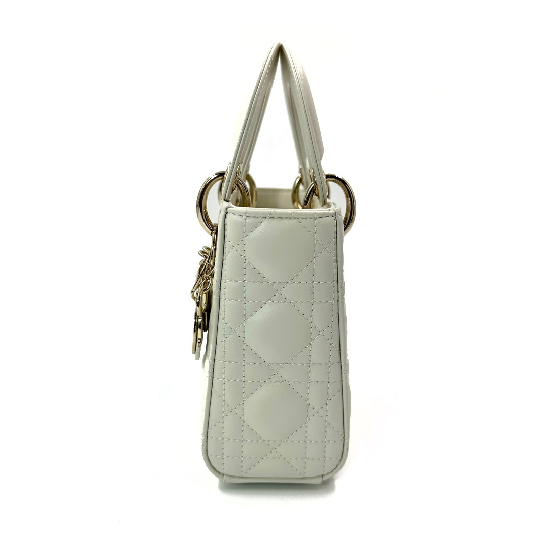 Dior White Cannage Leather Mini Lady Dior Tote