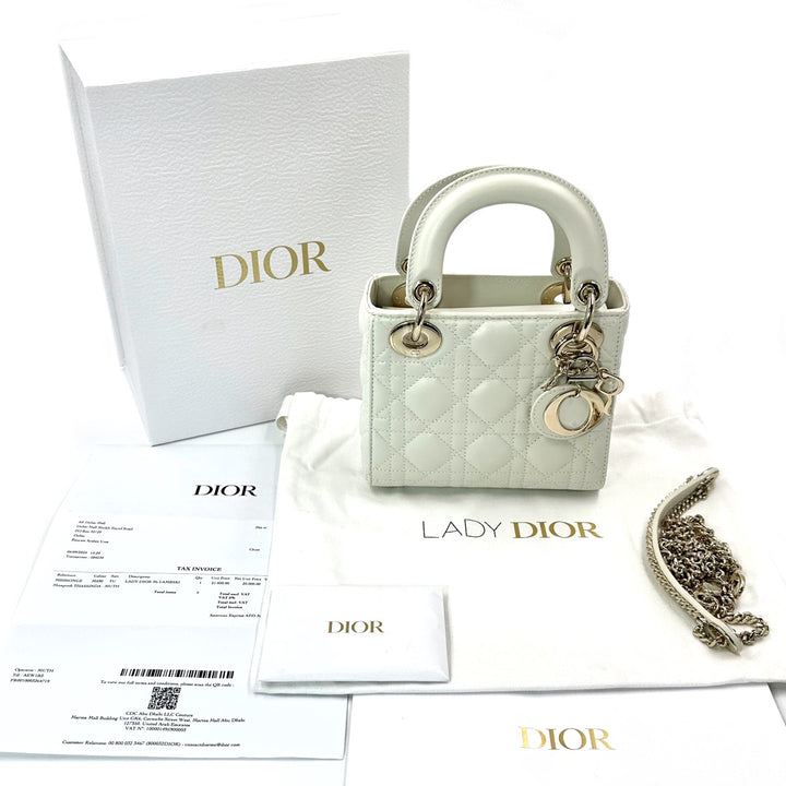 Dior White Cannage Leather Mini Lady Dior Tote