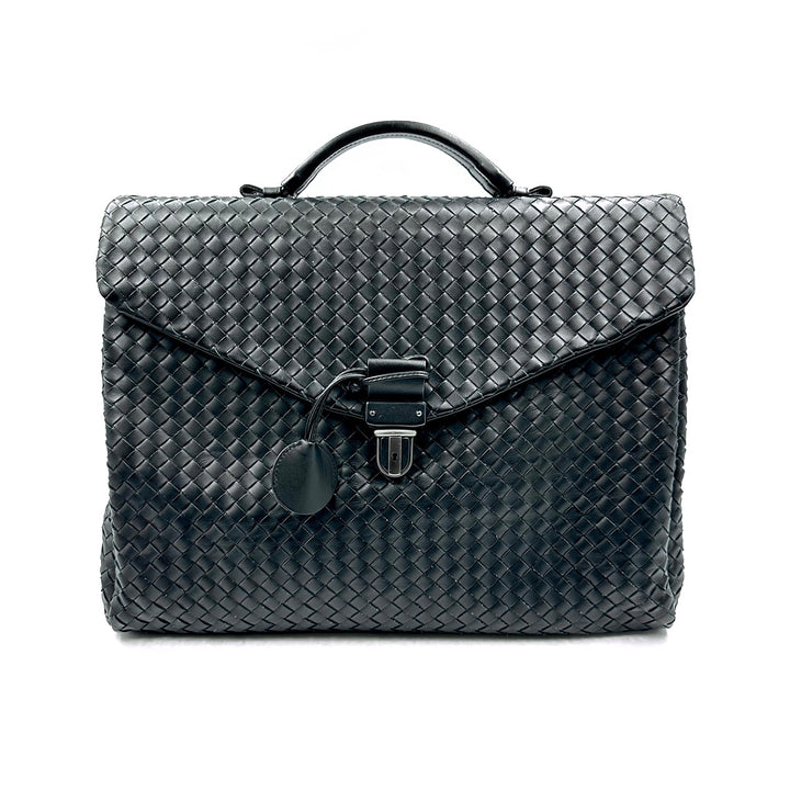 Bottega Veneta Black Intrecciato Leather Briefcase