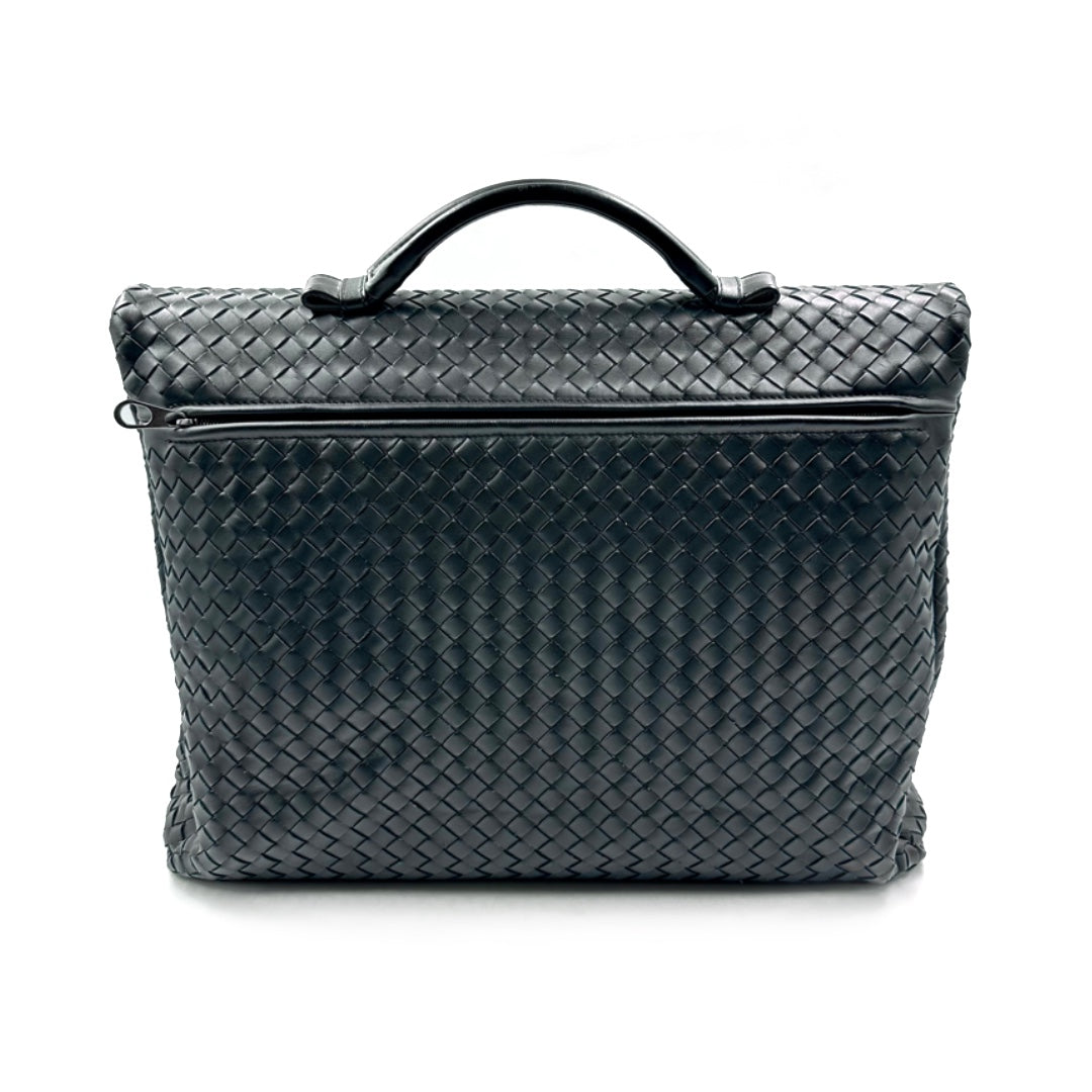 Bottega Veneta Black Intrecciato Leather Briefcase