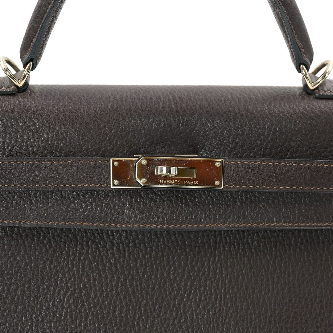 Hermès Ebene Vachetta Fjord Leather Kelly 32 Bag