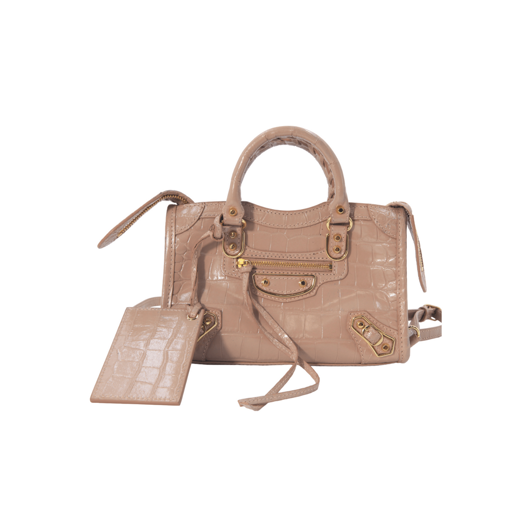 Balenciaga Mini Metallic Edge Shoulder Bag in Shiny Crocodile-Embossed Leather - Gemaee  UAE
