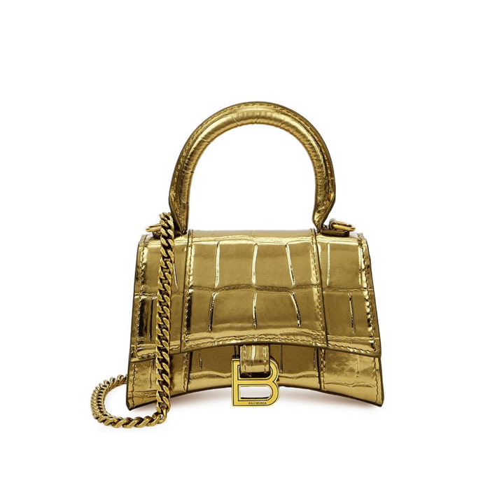 Balenciaga Gold Embossed Hourglass XS Golden Bag