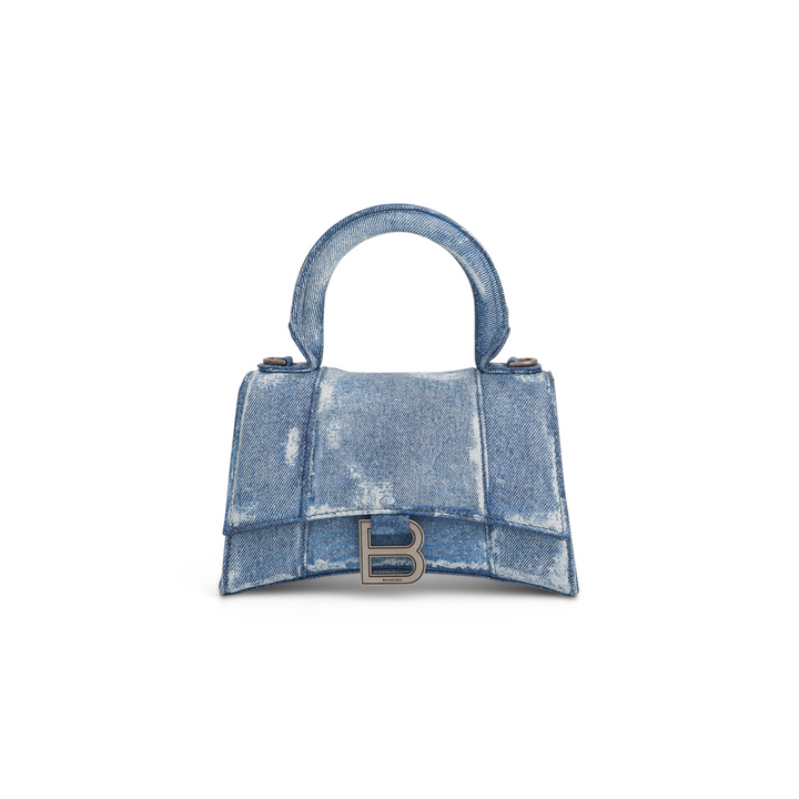 Balenciaga Hourglass Handbag in Denim Printed in Blue