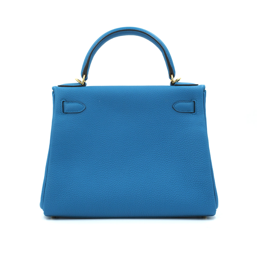 Hermès  Togo Kelly Retourne 28 Bleu Zanzibar Gold Hardware Bag