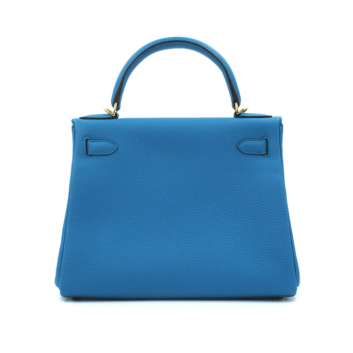 Hermès  Togo Kelly Retourne 28 Bleu Zanzibar Gold Hardware Bag