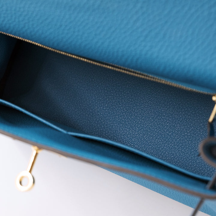 Hermès  Togo Kelly Retourne 28 Bleu Zanzibar Palladium Hardware