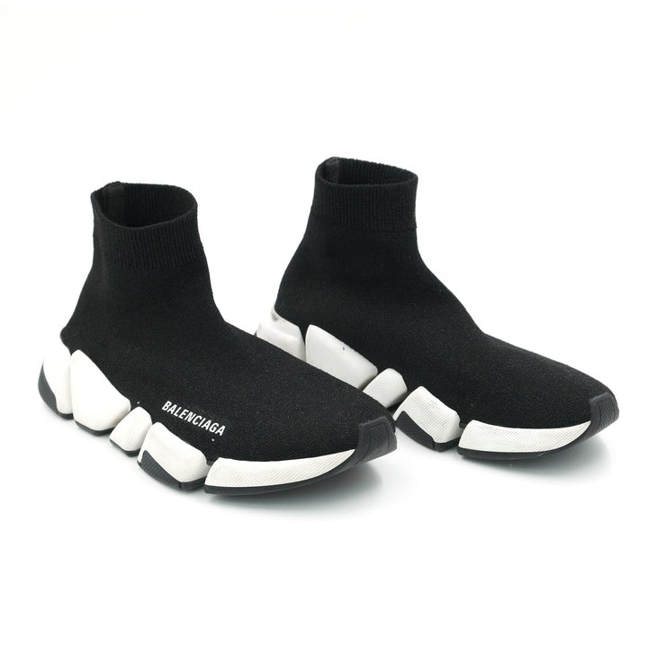 Balenciaga Black Knit Fabric Speed Trainer High Top Sneakers