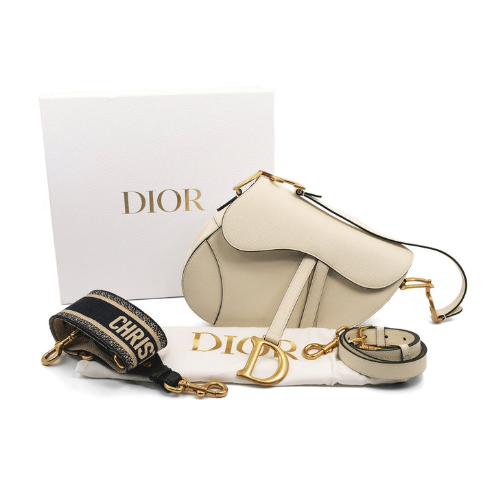 Christian Dior White Medium Saddle Bag