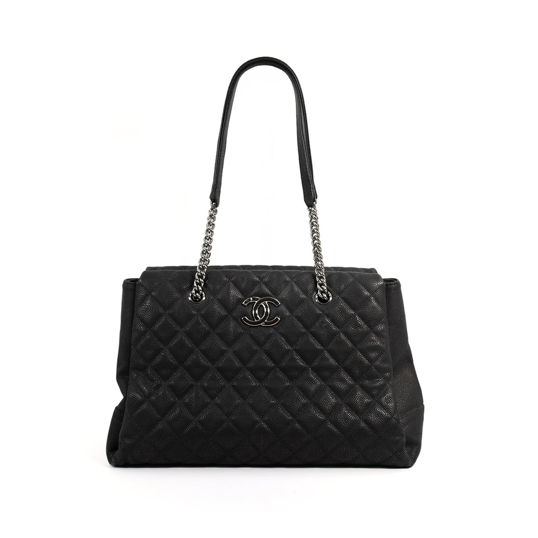 Chanel Black Quilted Matte Caviar Leather Lady Pearly Tote Bag