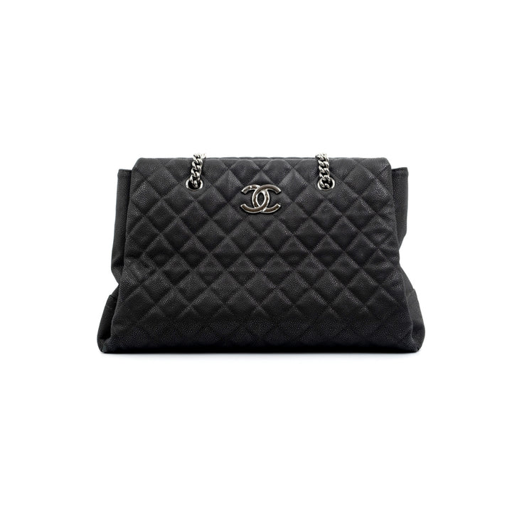 Chanel Black Quilted Matte Caviar Leather Lady Pearly Tote Bag