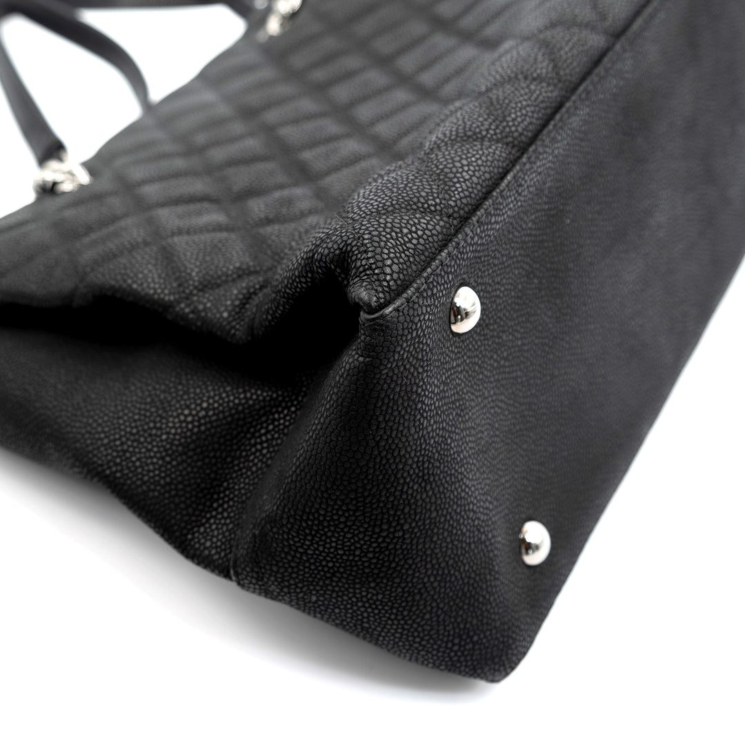 Chanel Black Quilted Matte Caviar Leather Lady Pearly Tote Bag