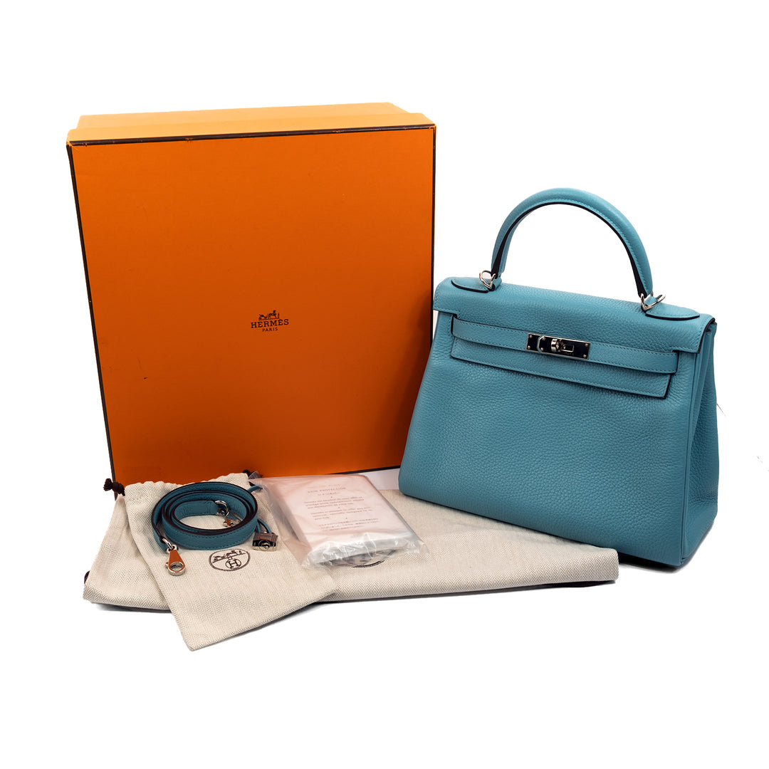 Hermès Kelly 28 Togo Blue Atol Palladium Hardware Bag