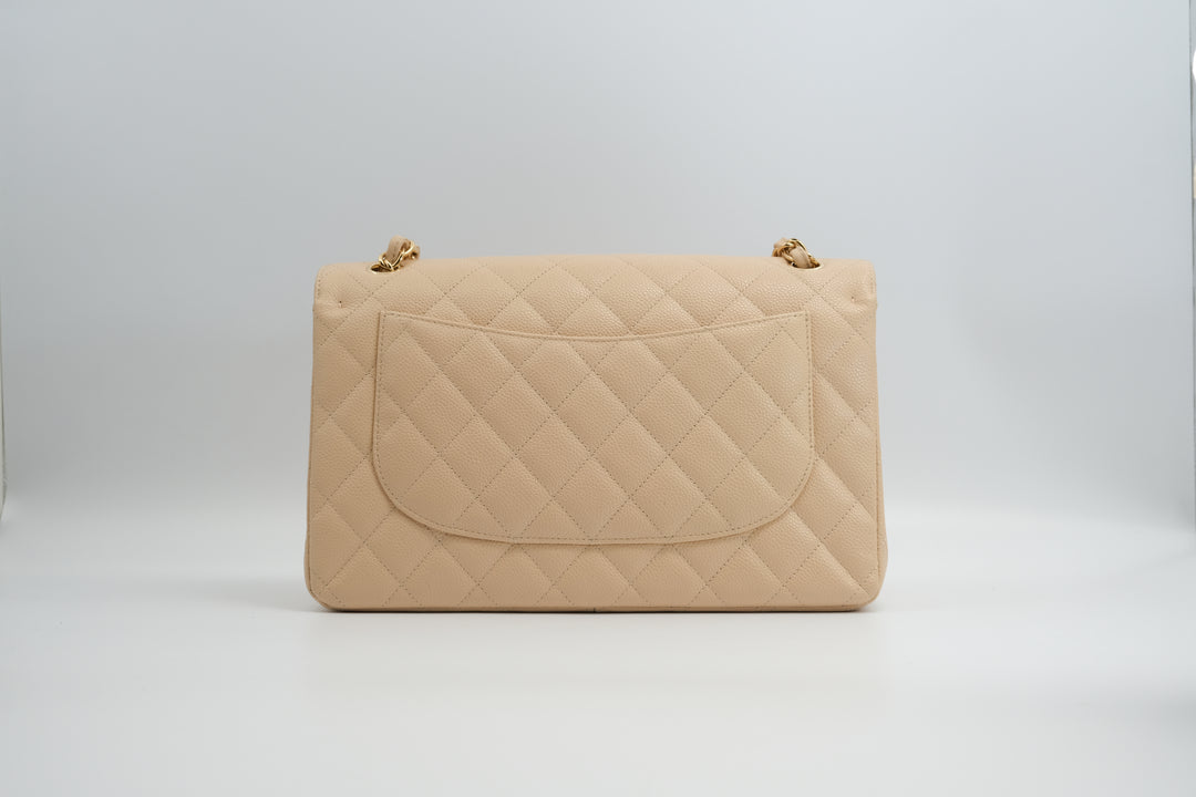 Chanel Timeless Caviar jumbo Double flap Beige Bag