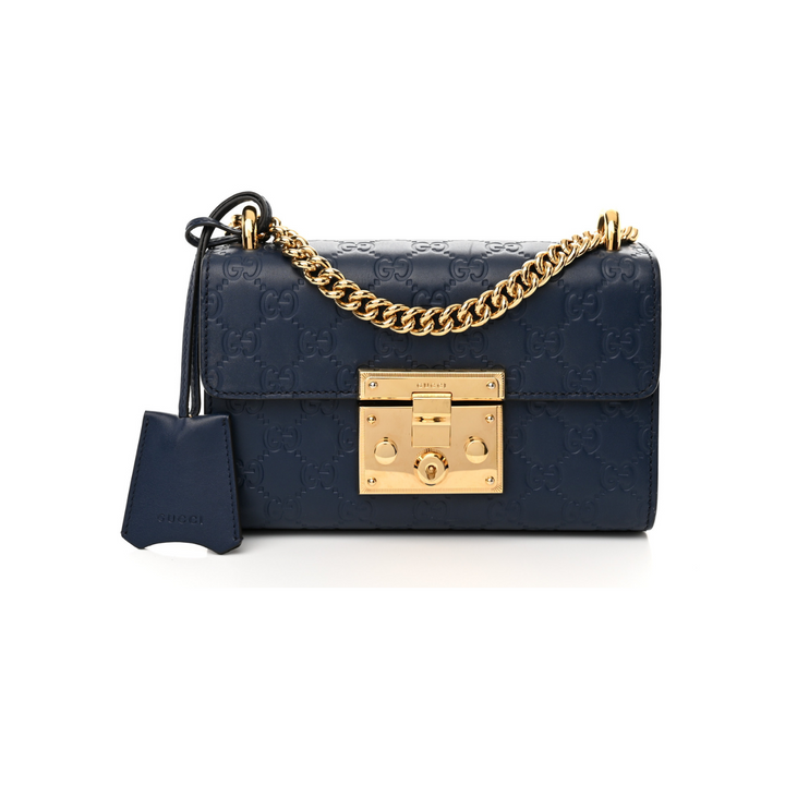 Gucci Navy Blue Guccissima Leather Small Padlock Shoulder Bag