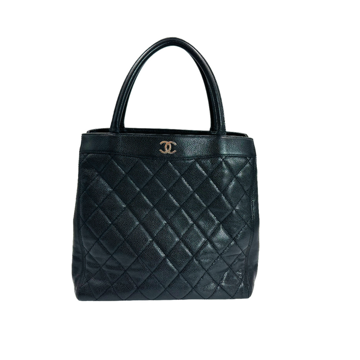 Chanel Black Caviar Leather Top handle tote bag With Silver