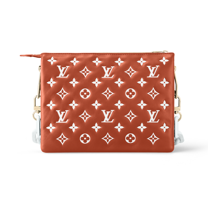 Louis Vuitton Lambskin Embossed Monogram Coussin PM Terracotta Brown