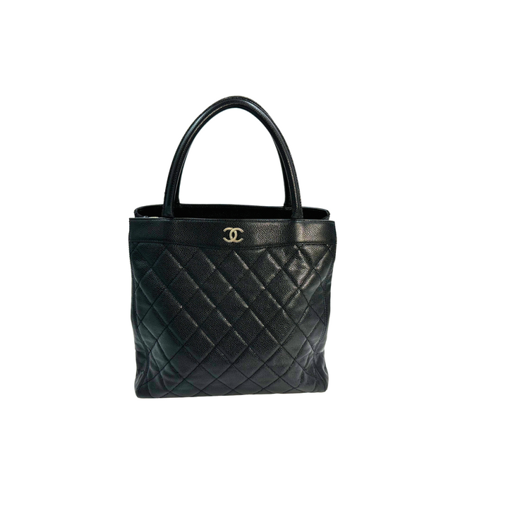 Chanel Black Caviar Leather Top handle tote bag With Silver