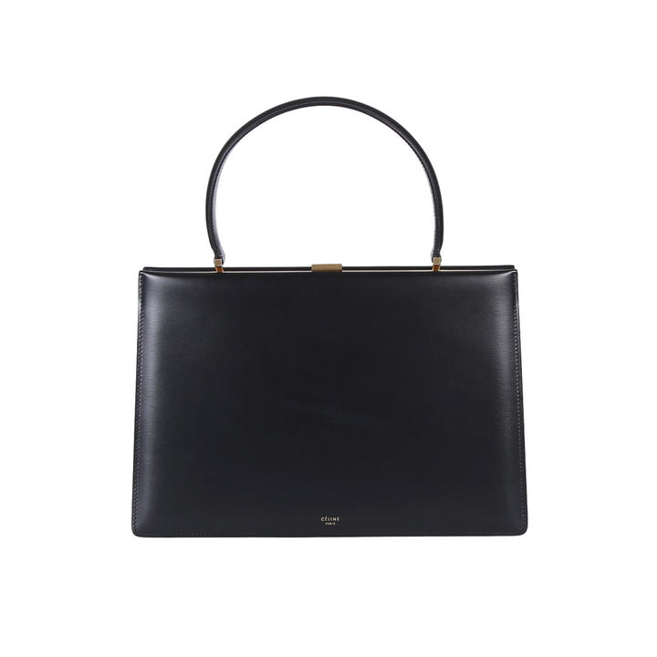 Céline Black Leather Clasp Top Handle Bag