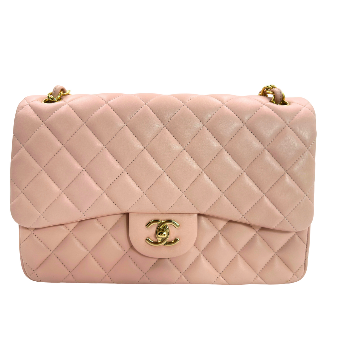 Chanel Chanel Lambskin Quilted Jumbo Double Flap Light Pink Bag