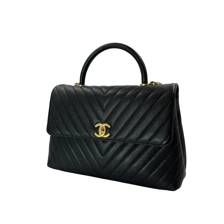 CHANEL CAVIAR CHEVRON QUILTED MEDIUM COCO HANDLE FLAP BAG