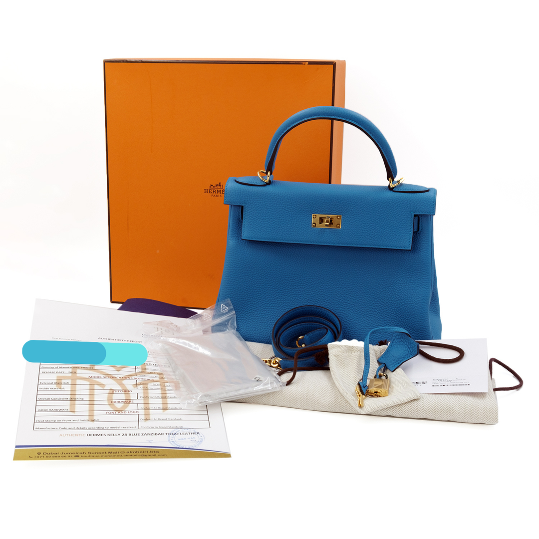 Hermès  Togo Kelly Retourne 28 Bleu Zanzibar Palladium Hardware