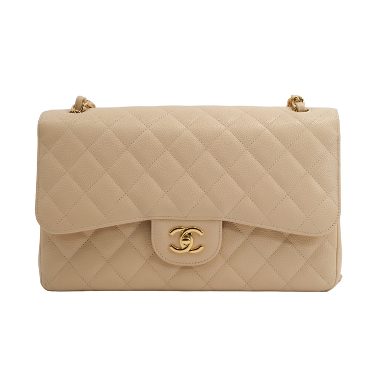 Chanel Timeless Caviar jumbo Double flap Beige Bag