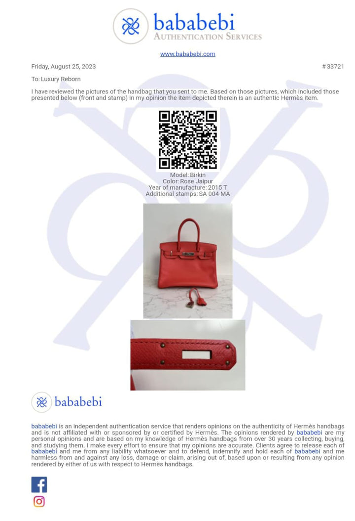 Hermès Birkin 30 Epsom in Rose Jaipur color Palladium Hardware Bag