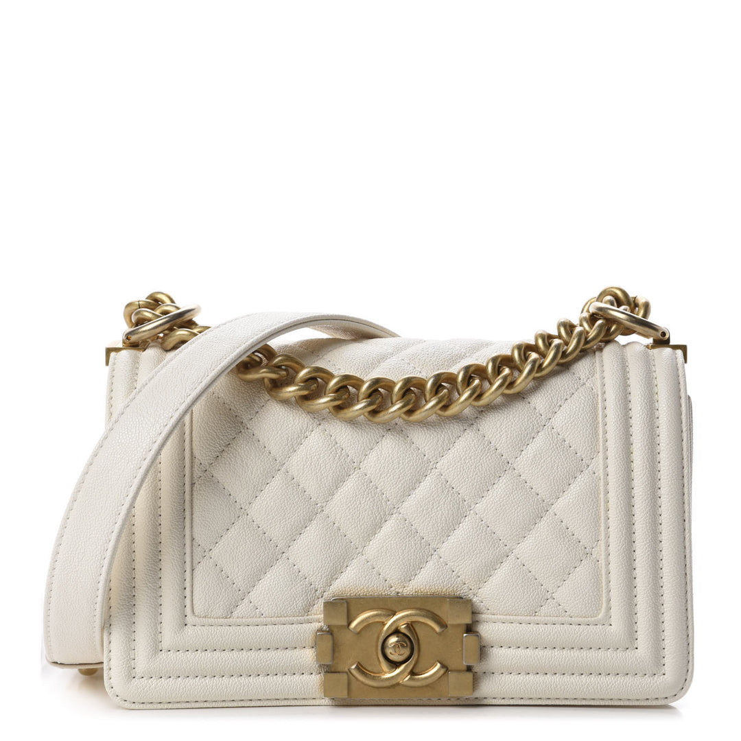 Chanel Caviar Quilted Small Boy Flap White Bag - Gemaee  UAE