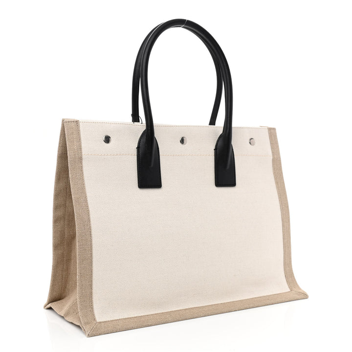 Saint Laurent  Linen Calfskin Rive Gauche Tote Bag