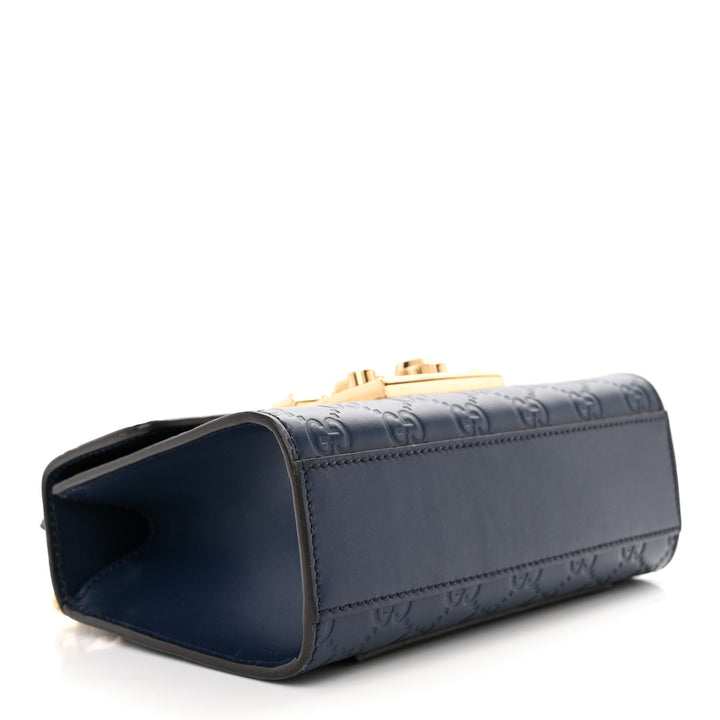 Gucci Navy Blue Guccissima Leather Small Padlock Shoulder Bag